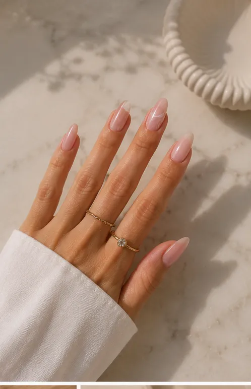 Soft swirl nail art with gold rings