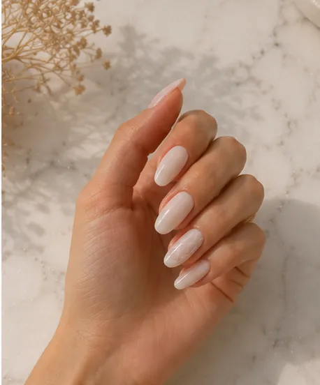 Milky almond nails