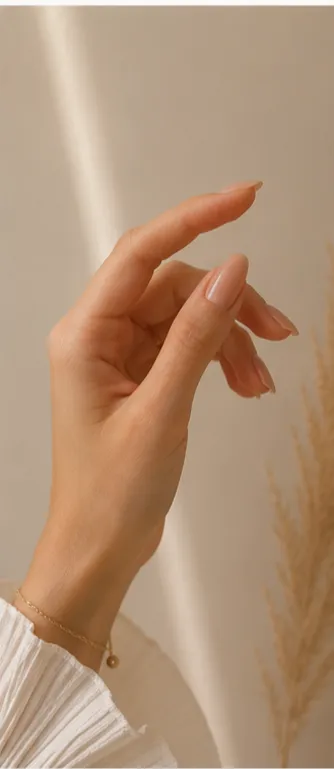 Soft nude almond manicure